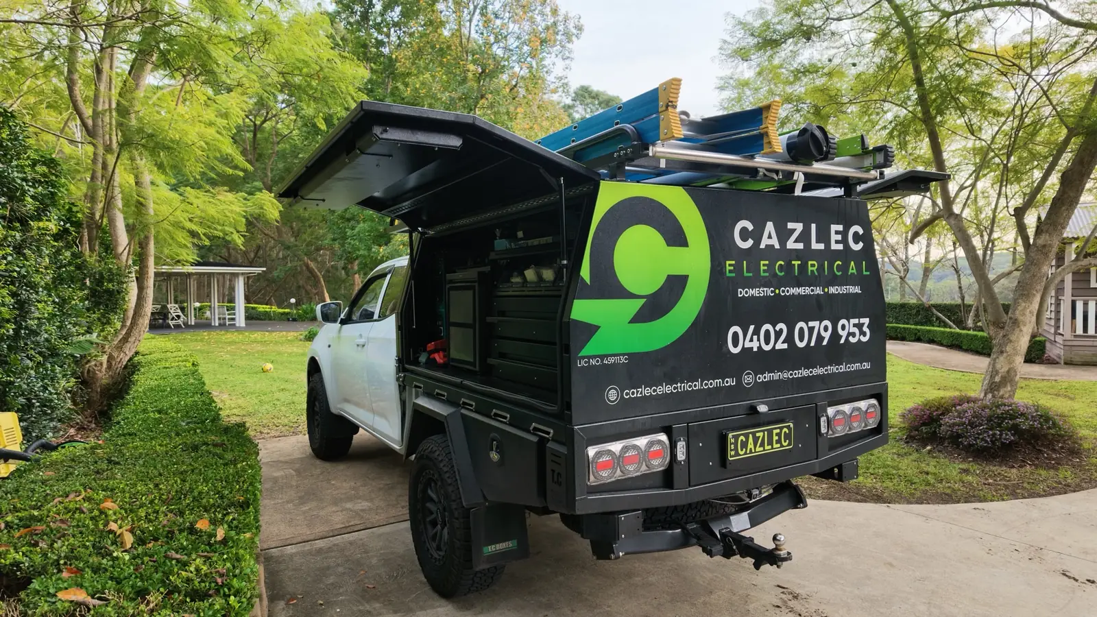 Cazlec Electrical work van parked on a Newcastle street