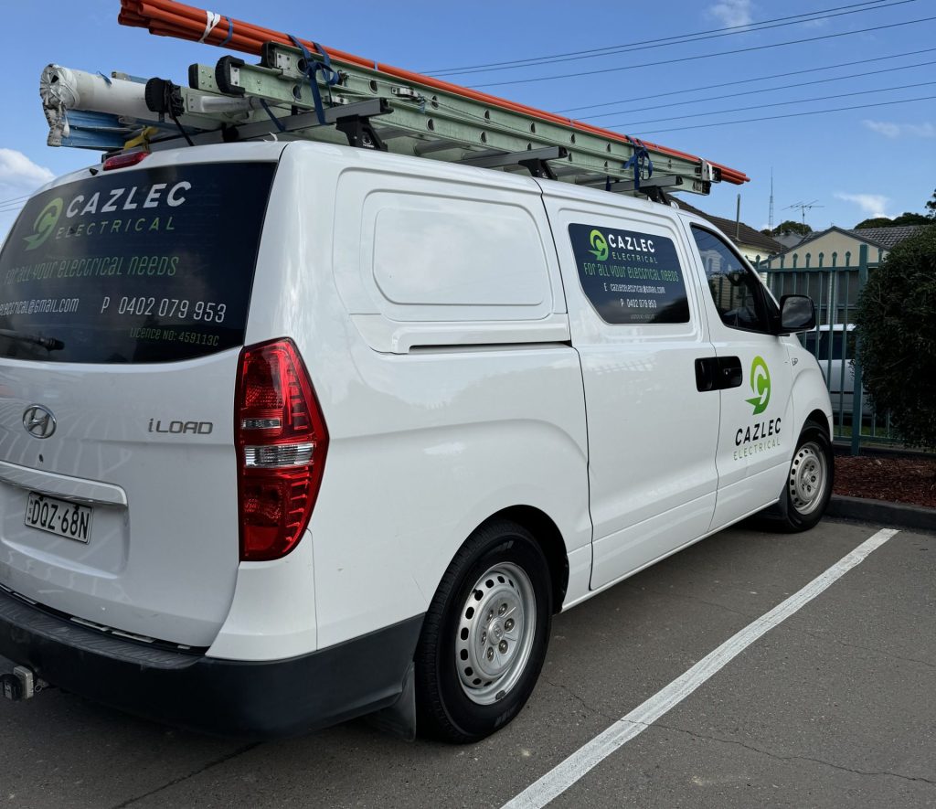 Cazlec Electrical work van showing the professional vehicle and sign writing